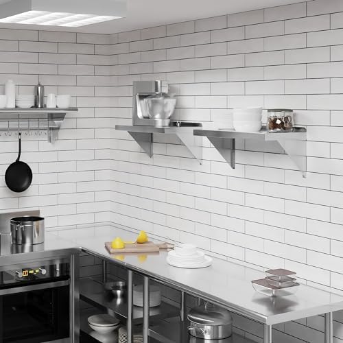 AmGood 12" Width x 24" Length | Stainless Steel Wall Shelf | Turned-Down Edge | Metal Shelving | Heavy Duty | Commercial Grade | Wall Mount | NSF Certified - Image 7