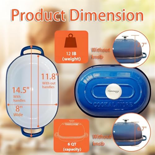 Cast Iron Bread Oven,6 QT Bread Oven,Thick Enameled Loaf Pan with Lid,Bread Pans for Homemade Bread,14.5"Dutch Oven for Bread Baking,Dutch Oven-with Silicone Baking Mat&Recipe,Gifts for Family,Blue - Image 5