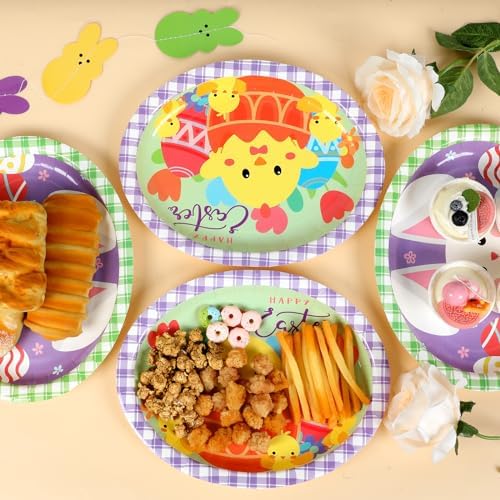 Qyeahkj 50 PCS Easter Oval Paper Plates Large 11' Disposable Bunny Party Decorations Colorful Easter Eggs Supplies Favor for Party Tableware Set - Image 4