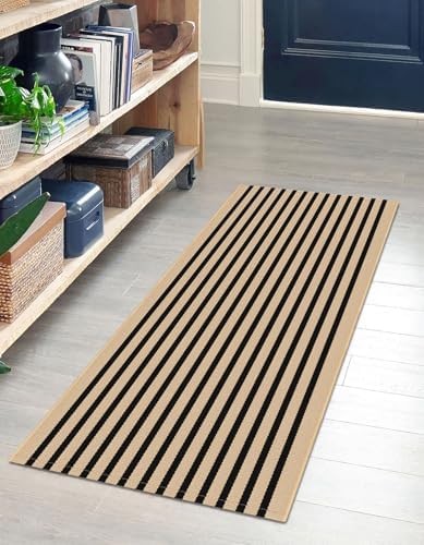 IOHOUZE 2x4.3 Striped Outdoor Door Mat, Washable Porch Rug, Tan Black - Image 2