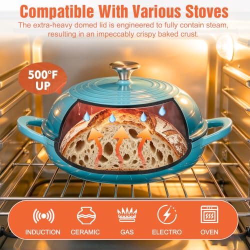 6 QT Enameled Cast Iron Round Bread Oven, Sourdough Dutch Oven - Image 3