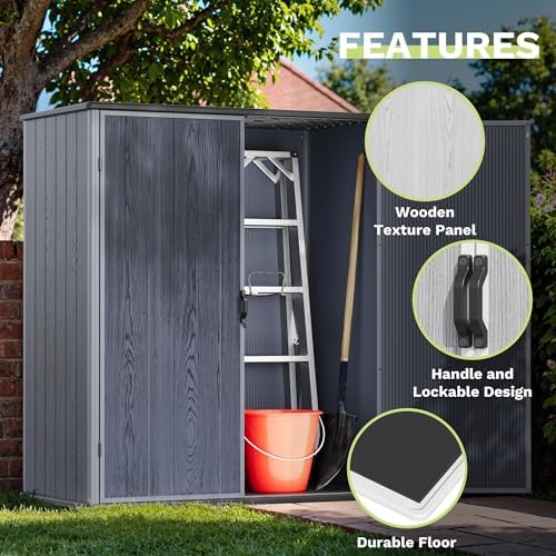 Devoko 5x3 FT Resin Storage Shed with Floor, Vertical Outdoor Cabinet - Image 4