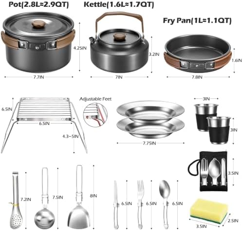 Leonyo 18PCS Camping Cookware Set, Camping Cooking Pot Pan Mess Kit - Image 2