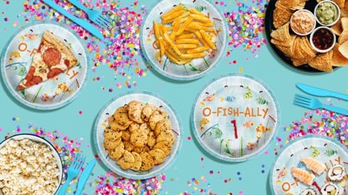 Ofishally One Fishing 1st Birthday Party Supplies Large 9" Paper Plates in Bulk 32 Piece - Image 7