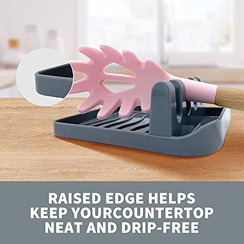 2 Pack Multiple Utensil Spoon Rest with Drip Pad Non-Slip Heat Resistant Kitchen and Grill Spoon Holder for Spatula, Ladle, Tongs, Kitchen Gadgets, and Cooking Accessories (Silver Gray) - Image 2