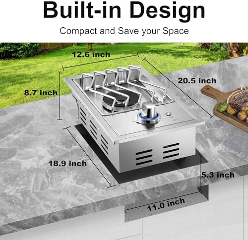 Single Grilling Side Burners for Outdoor Kitchen, 15,000BTU Liquid Propane Side Burner, Duty Heavy 304 Stainless Steel, Convertible to Natural Gas, Drop-in Side Burner for Outdoor BBQ Grill Island - Image 5