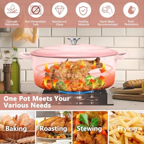 TeamFar 7QT Oval Dutch Oven, Enameled Cast Iron Dutch Oven Pot with Lid - Image 5