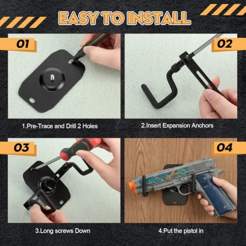 Yaocom 2 Pack Pistol Wall Mount Pistol Holder, Assembly Style - Image 4