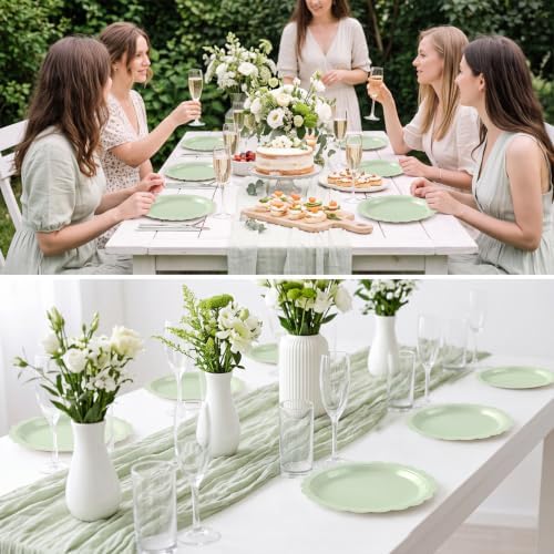 NatNarr 30 Pk Appetizer Cake Cockatil Plates 7" Scalloped Sage Green Plates - Image 5