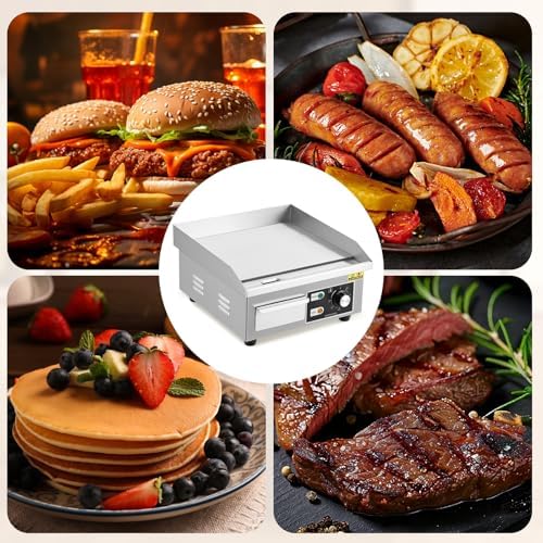 Commercial Electric Griddle 14 Inch – 1500W Stainless Steel, Non-Stick Flat Top Teppanyaki Grill, Adjustable Temp 50°C-300°C (122°F-572°F), Includes 2 Shovels & 2 Brushes, Countertop - Image 4