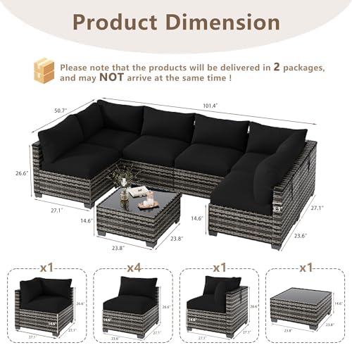 LOUVIXA 7 Piece Outdoor Patio Furniture Set, Outdoor Sectional Sofa, Wicker Rattan Patio Furniture, Patio Conversation Set with Coffee Table & Cushions - Image 2