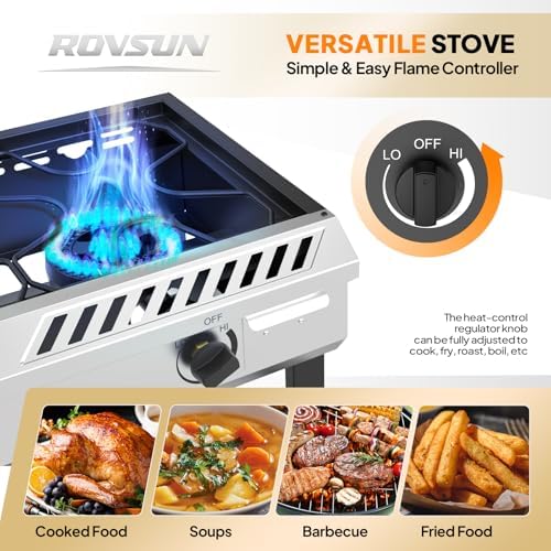 ROVSUN 3 Burner Propane Stove with Auto Ignition, 225,000 BTU Gas Stove with Storage Shelf, Rolling Wheels & Regulator for Home Outdoor Backyard Camping Cooking Frying Brewing Canning - Image 5