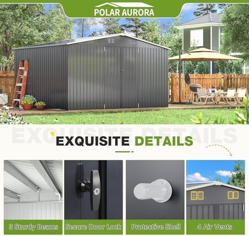 Polar Aurora 10x12 Outdoor Storage Metal Shed with Updated Frame Structure - Image 5