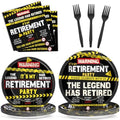 96PCS Retirement Party Plates and Napkins Retirement Party Supplies for Men Women Warning Caution Logos Disposable Dessert Paper Plates Funny Legend Retired Tableware Farewell Birthday Decorations by Oitnlaughter