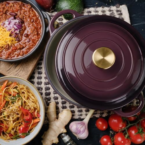 Dutch Oven Enameled Cast Iron with Lid - Big Dual Handles - Oven Safe up to 500°F - Classic Round Pot for Versatile Cooking 3 QT Deep Pot Fig - Image 4