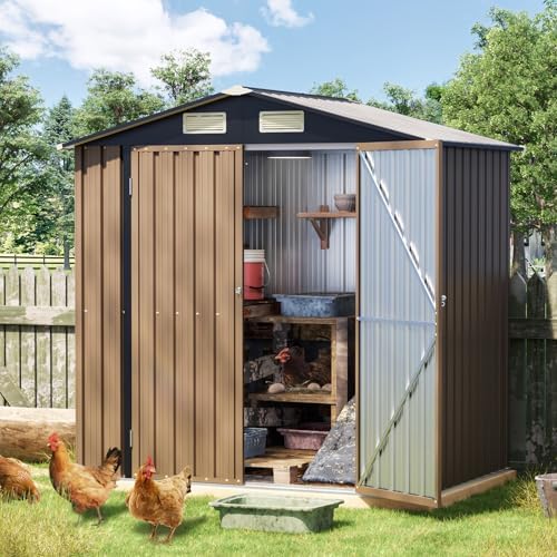 4 x 6 FT Metal Storage Shed for Backyard, Brown - Image 7