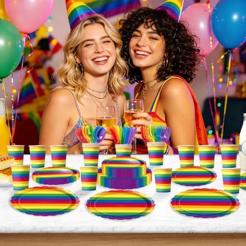 168 Pcs Rainbow Birthday Party Decorations, Serves 24 - Image 6