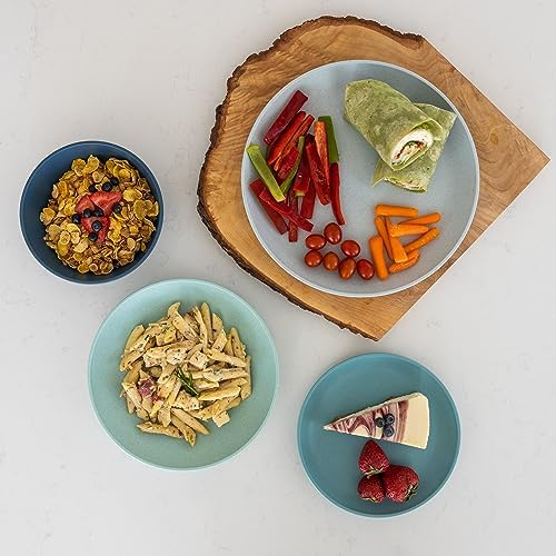 Grow Forward 16-piece Premium Wheat Straw Dinnerware Sets for 4 - Unbreakable Dishwasher & Microwave Safe Plastic Plates and Bowls Sets - Patio, Outdoors, RV, Camping Dishes - Seascape - Image 5