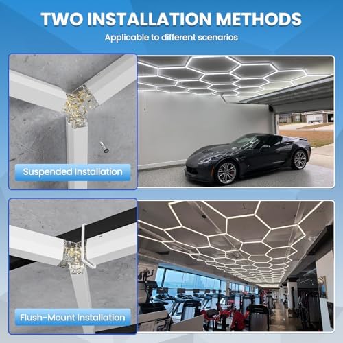 Hexagon Garage Light 370W 44460LM 6500K Ultra Bright LED Shop Lights with 14 Pack for Car Detailing, Warehouse, Workshop, Basement, Gym Lighting - Image 4