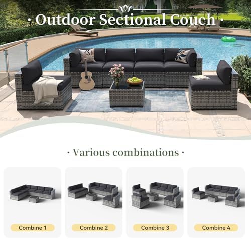 Aoxun 7 Piece Patio Furniture Set Wicker Rattan Patio Conversation Set - Image 6