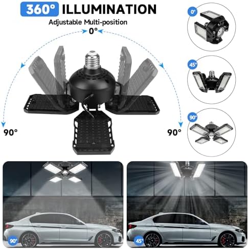 Aoretic LED Garage Lights Bulb 2 Pack -120W, 12000LM 6500K Led Shop Light with 4+1 Deformable Panels, Basement Barn Light Garages Ceiling Lights, E26/E27 for Garage, Warehouse, Shop - Image 2
