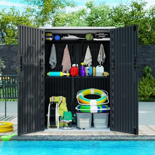 ZZM 57 Cu.ft Outdoor Storage Shed with Floor HDPE Double-Wall Resin Sheds Outdoor Storage, Lockable Weatherproof Storage Cabinet Fit for Garden Tools, Garage can, Bike, Patio Furniture, Black - Image 4