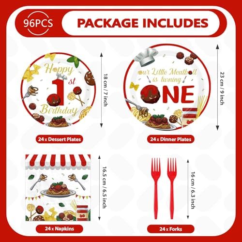 96Pcs Meatball 1st Birthday Italian Party Decorations, Serves 24 - Image 5