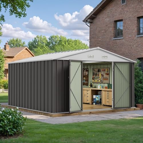 JUMMICO 10x10 FT Outdoor Storage Shed, Grey - Image 2