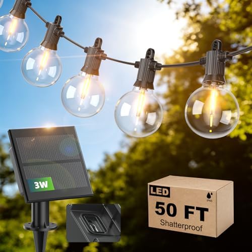 50FT G40 Solar String Lights Outdoor Waterproof IP65 with USB-Charging by FOOMAN