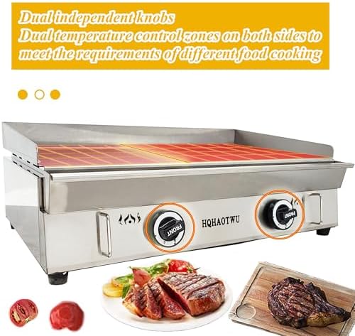 LPG Gas Griddle - Camp Countertop Flat Cooking Griddle with Temperature Control - 2800Pa Top Grill Hot Plate Stove - 2 Burner Outdoor Kitchen - Stainless Steel Grill BBQ Plate - Image 4