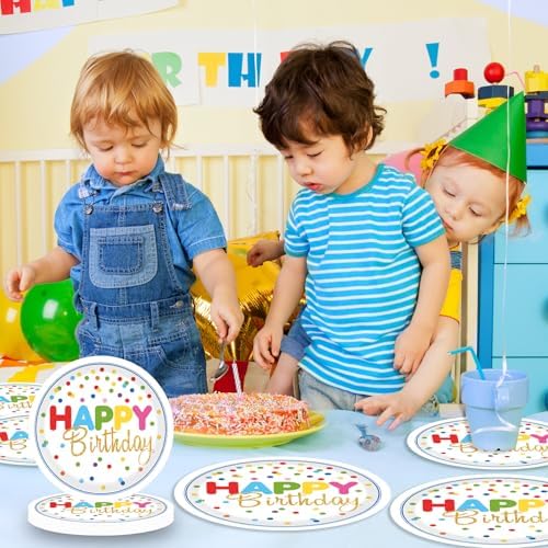40Pcs Birthday Party Supplies Paper Plates and Napkins, Colorful Polka Dot Themed Dinner Plates Napkins Disposable Tableware Set for Birthday Party Decorations Serve 20 - Image 7