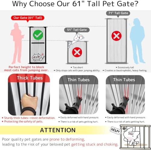 Lumizone 61.02" Extra Tall Pet Gate for Cat Dog 30.12"-59.24" Wide Black - Image 3