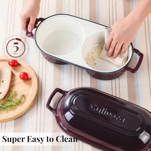 Cast Iron Double Dutch Oven, Mini Enamel Sourdough Bread Pan with Lid, Fig - Image 5