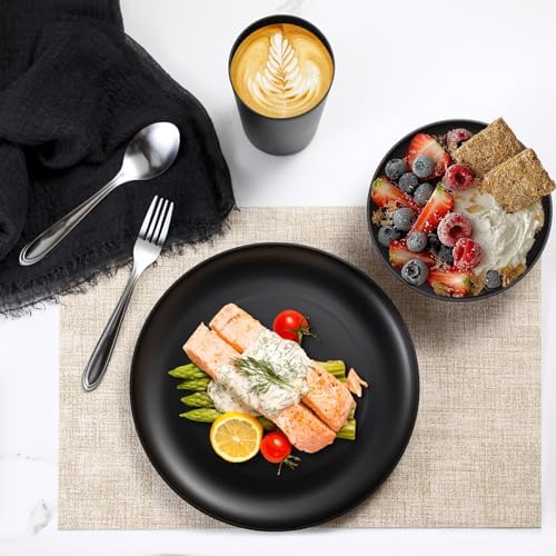 24pcs Matte Black Dinnerware Set, Plates Bowls & Cups, Unbreakable Dishes for 8, Reusable BPA‑Free Tableware, Dishwasher Safe for Kitchen Party Picnic Camping, Bonus Cutlery Set Included - Image 7