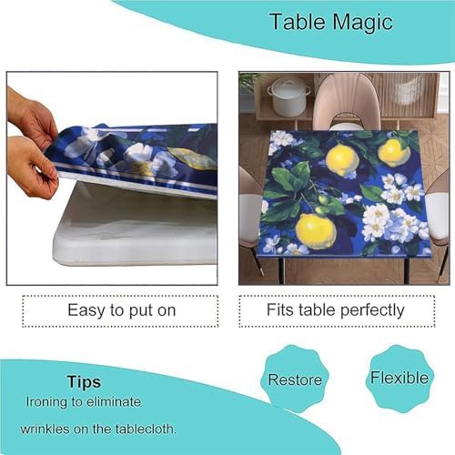 Elastic Tablecloth, Lemon and Tile Pattern Printed on Stain Resistant Square Fitted Tablecloth Table Cover, Great for Restaurants Family Events, Fit for 42" x 42" Square Tables - Image 3
