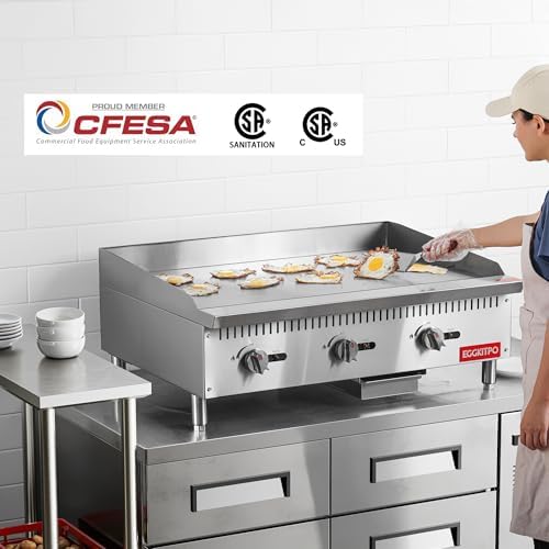 EGGKITPO 36 Inch CSA Certified Commercial Propane/Natural Gas Griddle Manual Controls 90,000 BTU Countertop Flat Top Grill Hot Plate with Independeent Knob 3 Burners Teppanyaki Grill for Restaurant - Image 2