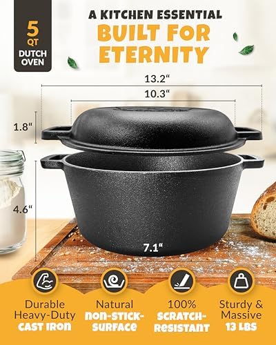 CRUSTLOVE 5 QT Pre-Seasoned Dutch Oven for Bread Baking with Lid and Kit - Image 3