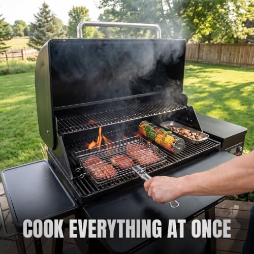 IGNAR Grill Basket Set for Outdoor Grill - Rolling Basket, Fish Basket & Draining Tray with 2 Removable Handles - Stainless Steel BBQ Grilling Accessories for Veggies, Shrimp & Meat - Image 3