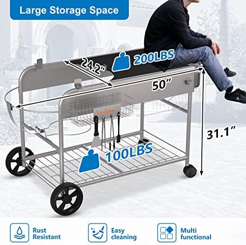 Grill Table for Weber 22" &18" Original Kettle, for Weber Grill Table, Stand Cart for JumboJoe Master-Touch Charcoal Outdoor Prep Performer Charcoal Accessories for Outside - Image 3