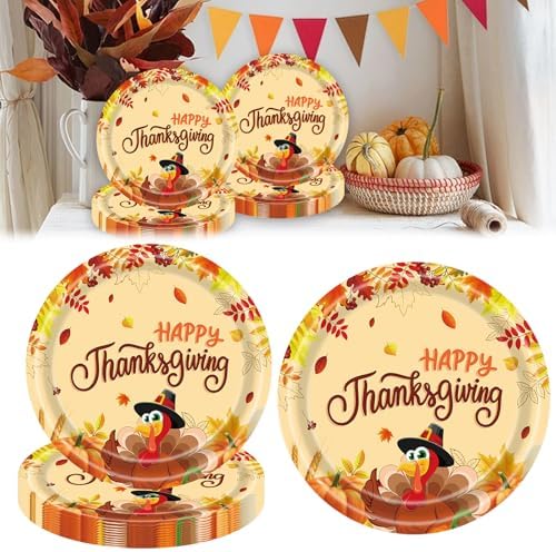 20 Pcs Happy Thanksgiving Party Disposable Paper Plates Fall Themed 9 Inch Round Dinner Plates for Autumn Party Decorations (Turkey Autumn Leaves) by Ncozwo