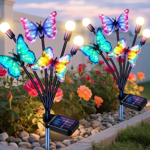 Solar Garden Lights Outdoor, Butterfly Firefly Lights 2 Pack, Waterproof by ZFNN