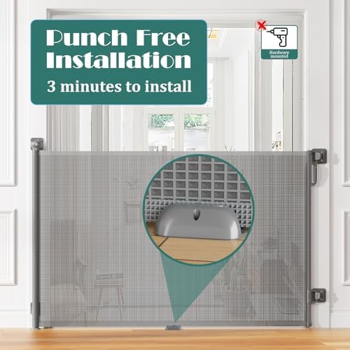 Retractable Baby Gate for Stairs, Dog Gate Indoor 55" Wide × 34" Tall Gray. - Image 2
