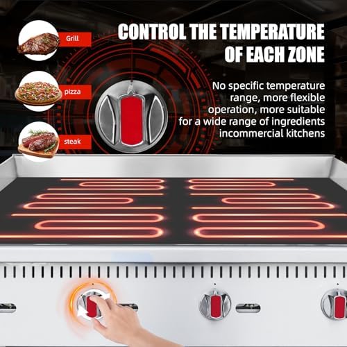 Commercial Gas Griddle - 48" Countertop Griddle. 120,000 BTU Flat Top Griddle, Natural Gas (NG) / Propane, CSA Certified Stainless Steel Teppanyaki Grill for Restaurants - Image 3