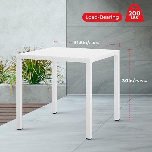 Costaelm Outdoor Dining Table for 4, Square Metal Patio Table, 4-Person Weather Resistant Steel Slat Table for Lawn Garden Backyard, White - Image 2