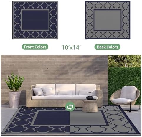 GENIMO Outdoor Rug, Waterproof Plastic Rugs 10'x14' for Camping Blue Grey - Image 5