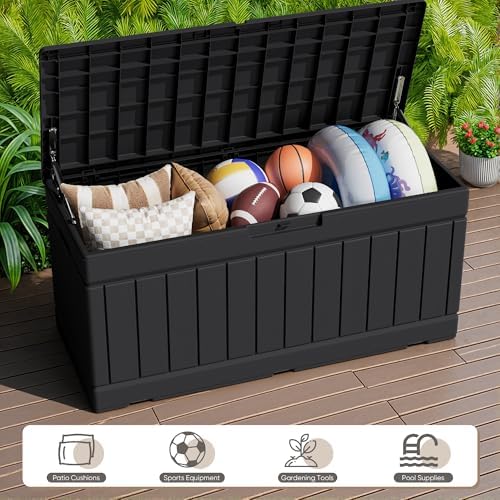 JUMMICO 78 Gallon Deck Box Waterproof Resin Outdoor Storage Box - Image 6