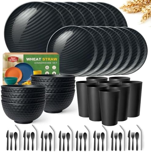 Teivio 32-Piece Plates and Bowls Sets for 8, with Flatware Dinnerware Sets by Teivio