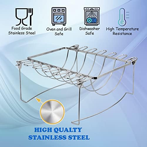 3-in-1 Rib Rack for Smoking & Chicken Leg Rack for Grill - Holds 6 Large Ribs, 12 Chicken Leg Wing, 1 Whole Chicken - Premium Foldable Space-Saving Chicken Drumstick Rib Racks for Grilling & Smoking - Image 5
