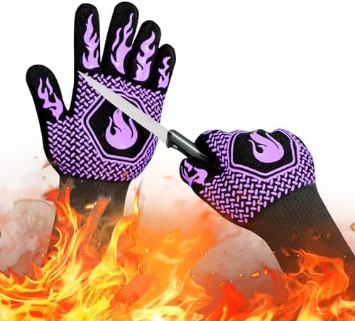 BBQ Gloves 1472F Heat Resistant Non-Slip Silicone (Purple) by DKHDBD