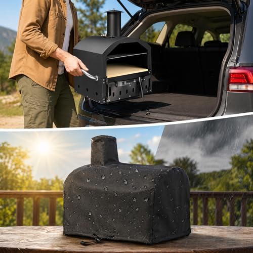 Wood Fired Outdoor Pizza Oven, Portable 2-Layer Pizza Maker with 12" Pizza Stone & Waterproof Cover – Folding Legs, Removable Rack for Camping, Backyard BBQ, Tailgating - Image 3
